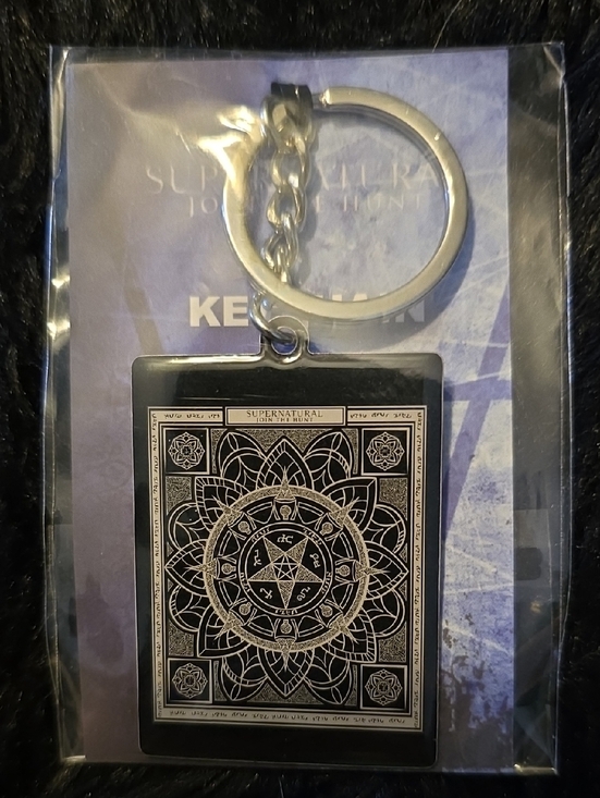 Supernatural Accessories - Supernatural Black and Silver Keychain with Intricate Mandala Design